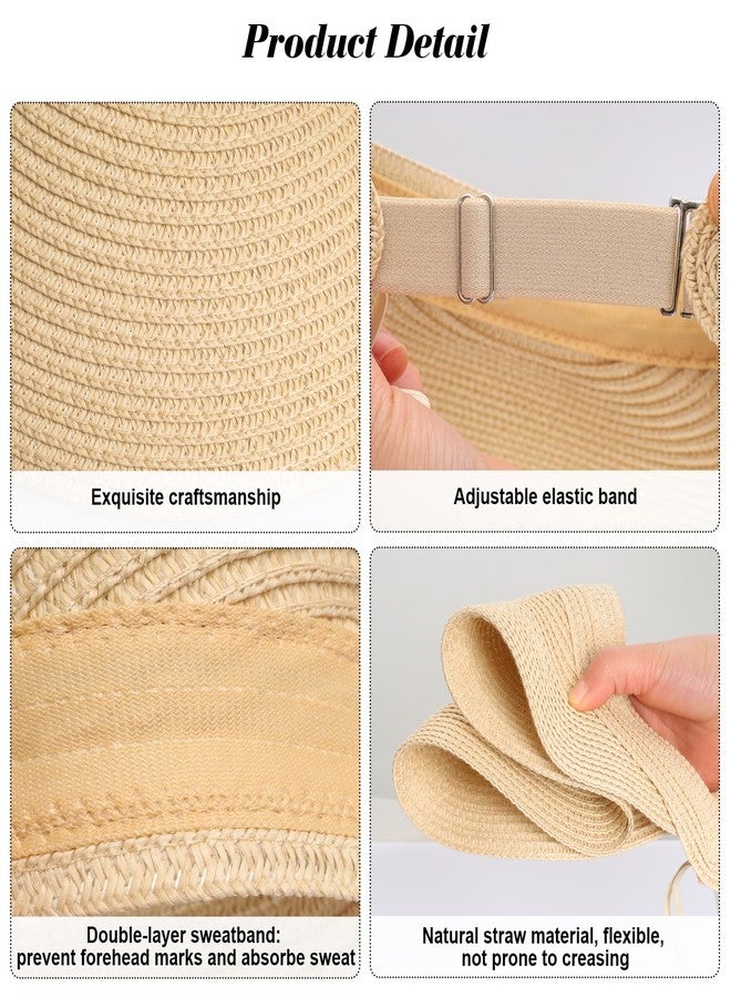 Fumwase Sun Visors for Women Foldable Straw Visor Hat for Women Beach Hats Uv Protection Wide Brim Adjustable Straw Visors Roll Up Cooling Summer Cap for Travel Beige - Image 3